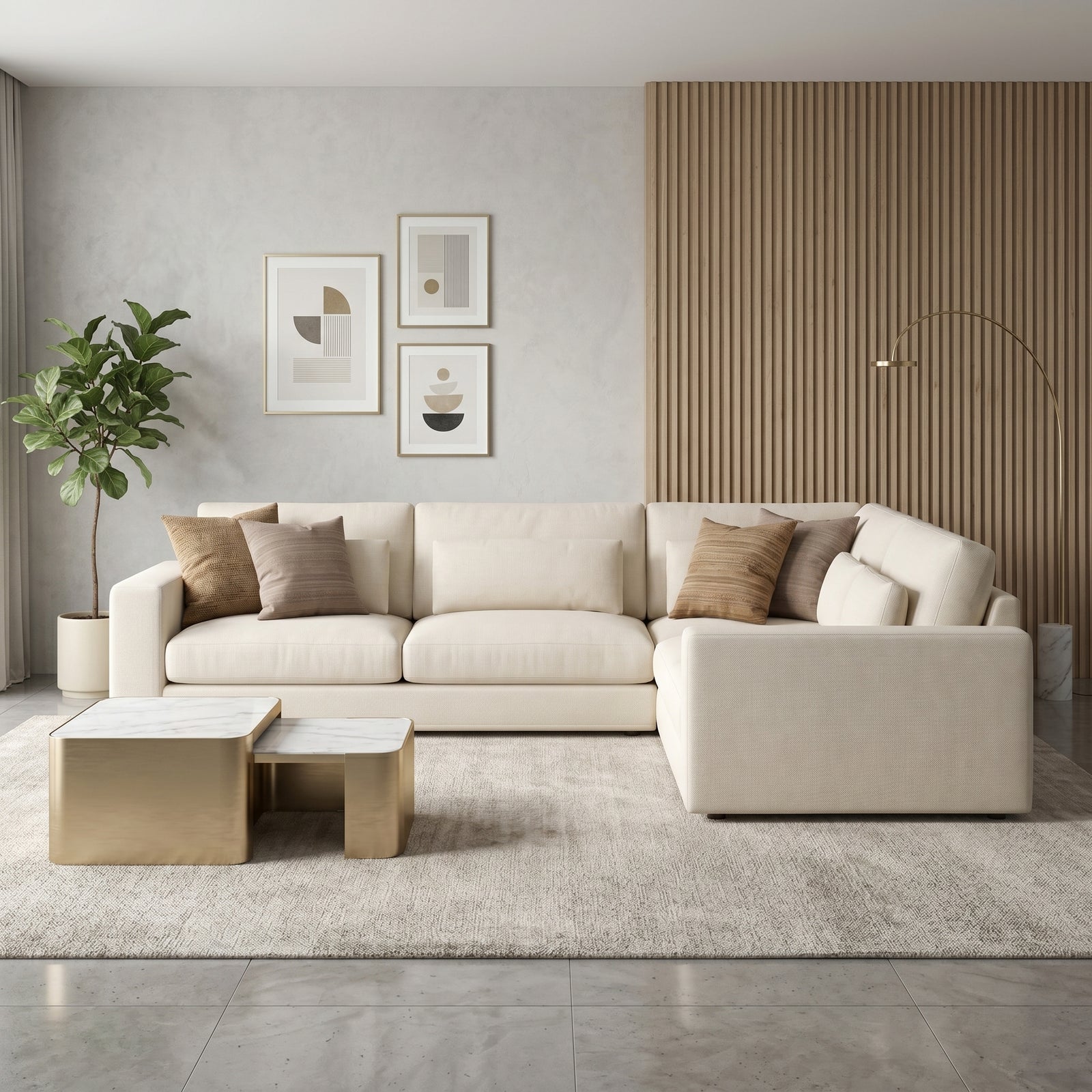 Cream Linen Sectional Sofa
