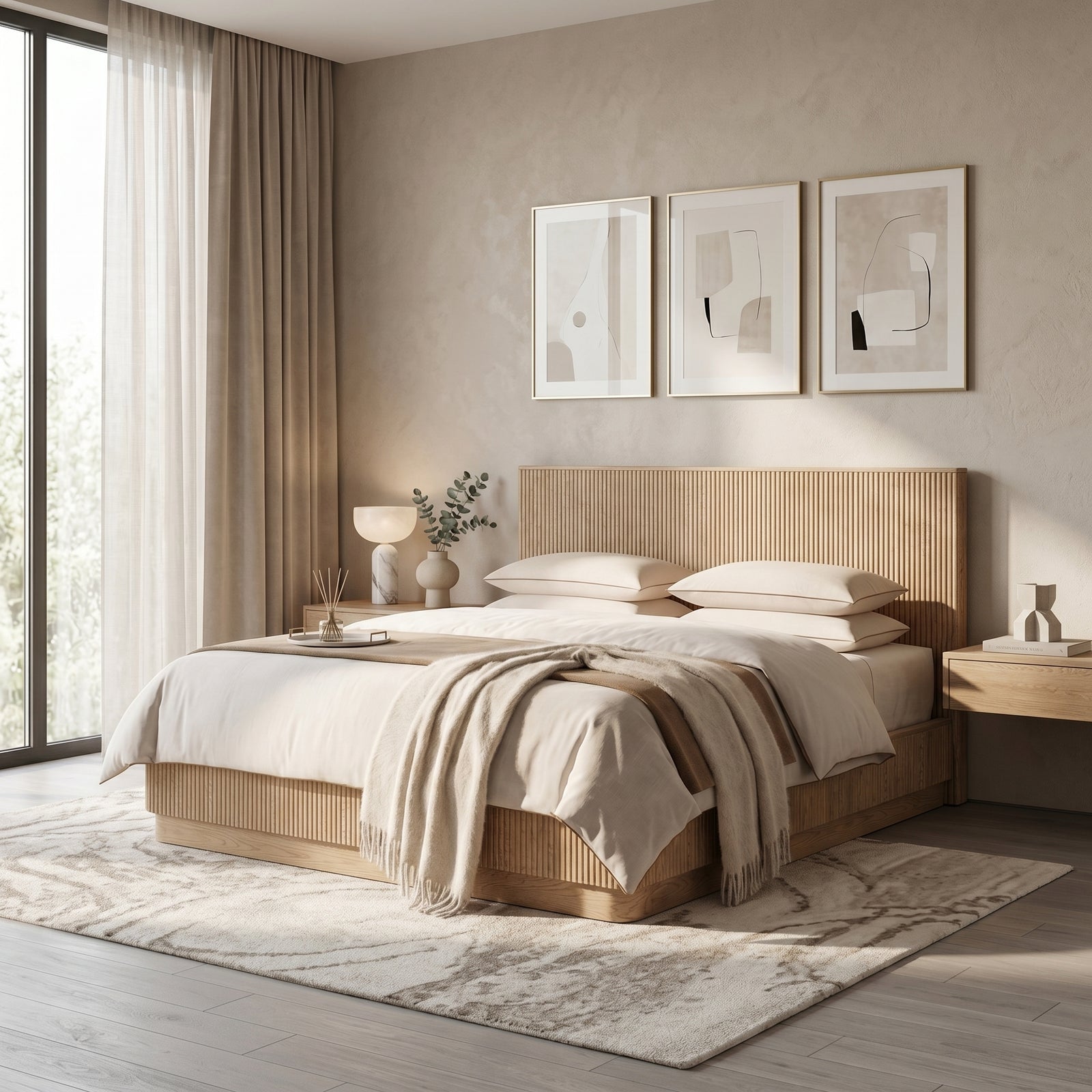 Fluted Oak Bed Frame