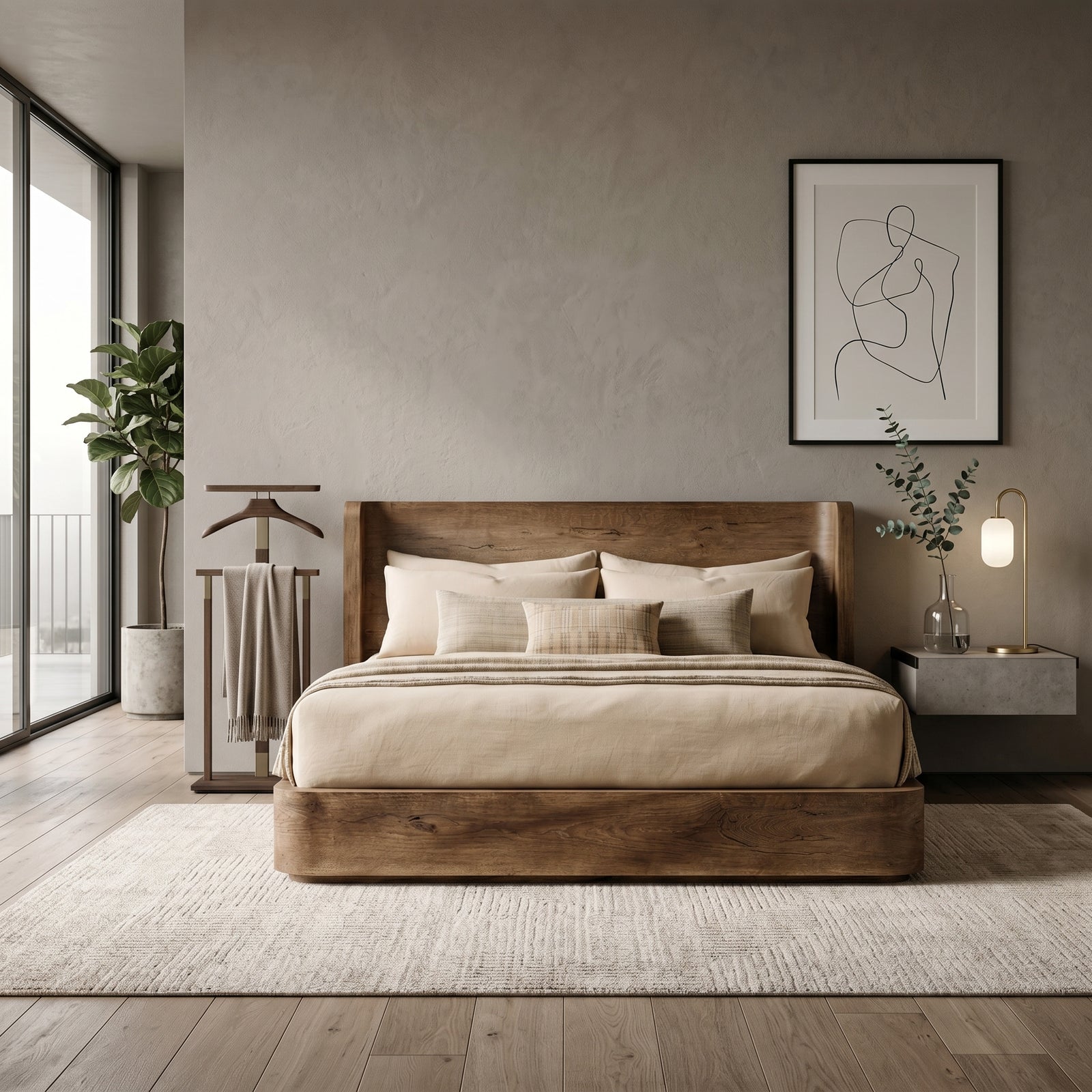 Solid Wood Platform King Bed Frame