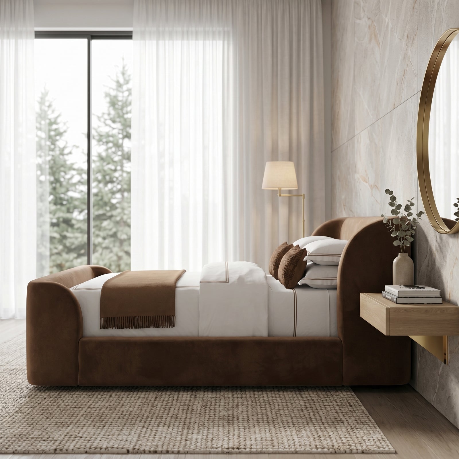 Brown Curved Bed Frame