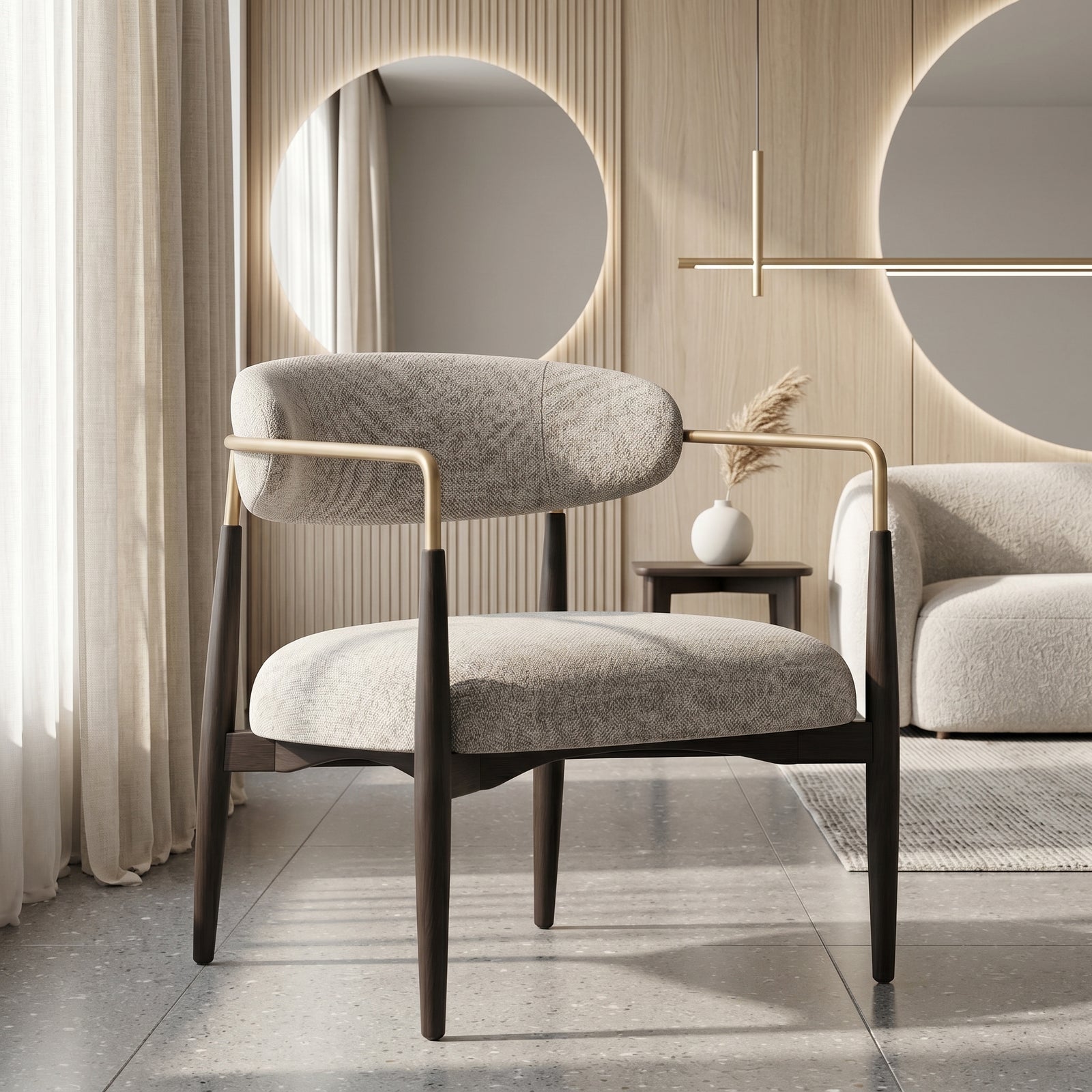 Fabric Brass Armchair