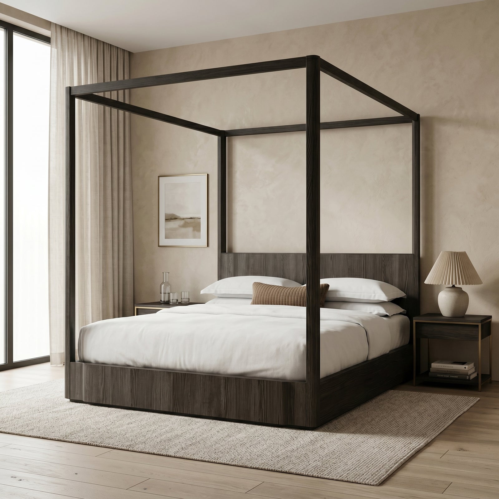 Dark Wood Canopy Bed