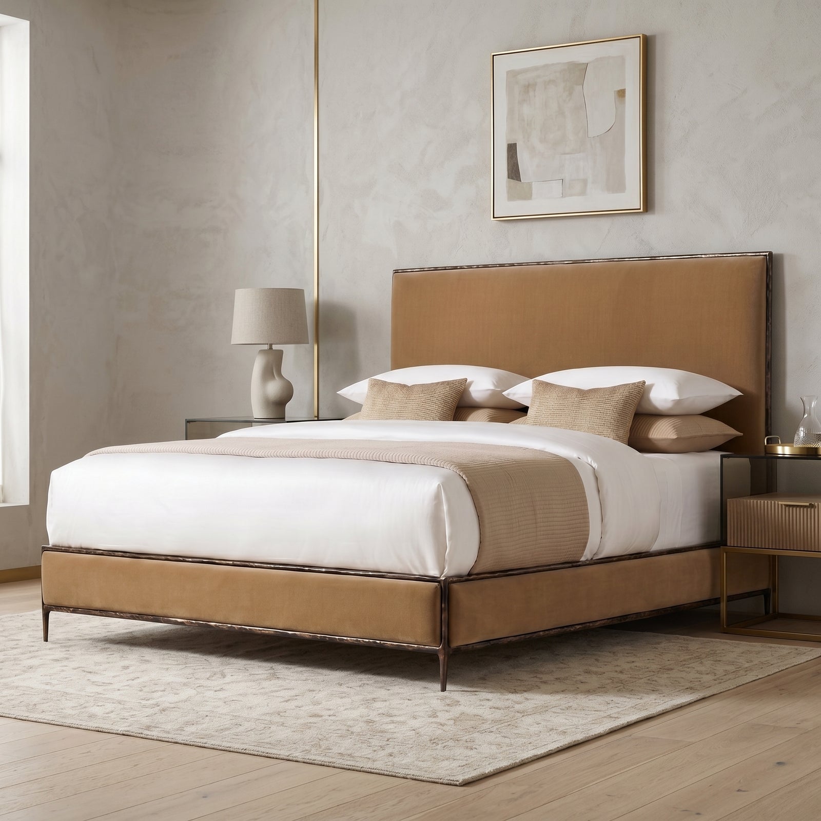 Tan Velvet Bed Frame