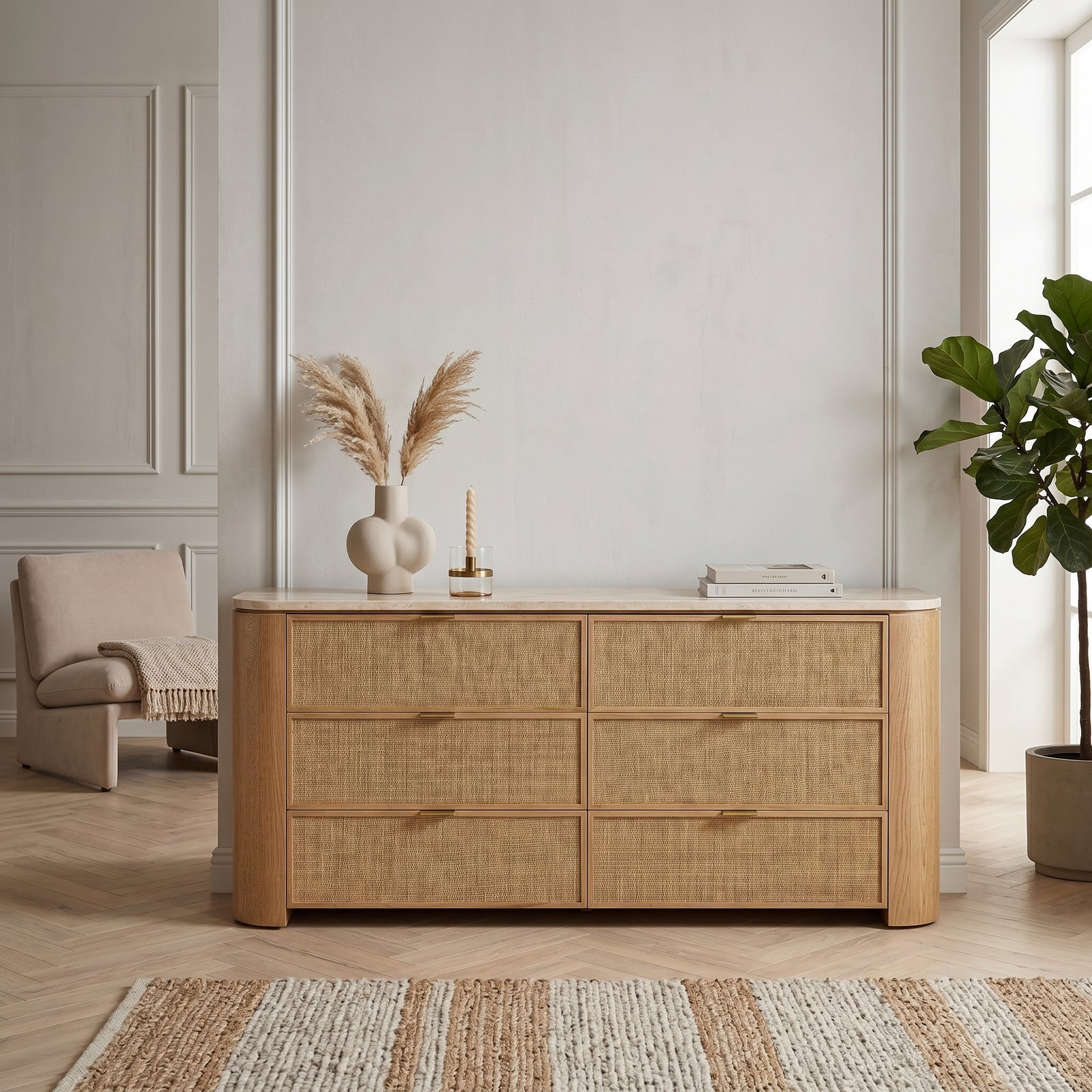 Oak Cane Sideboard