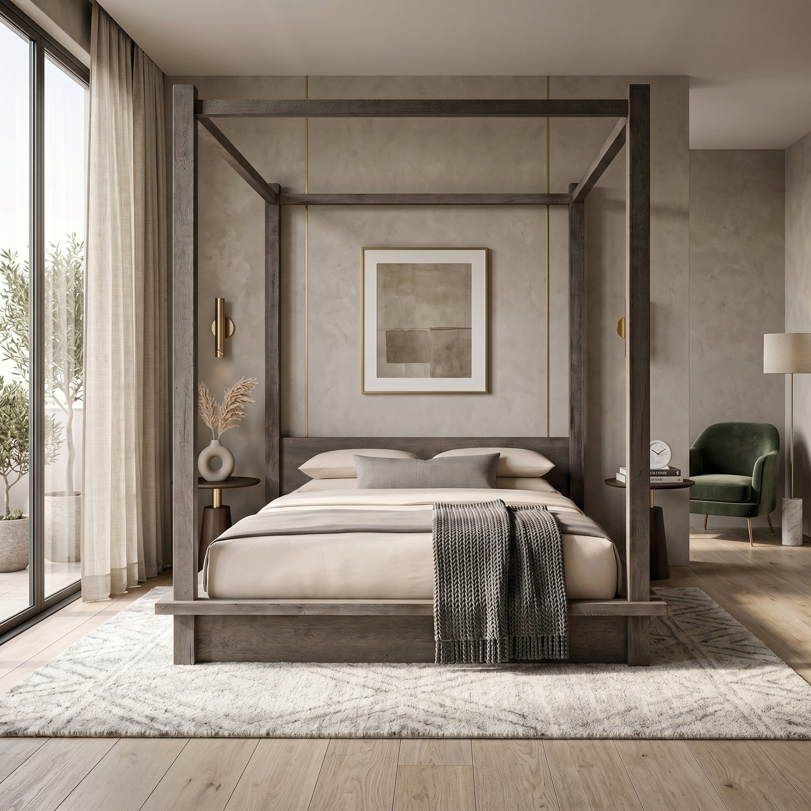 Dark Wood Canopy Bed