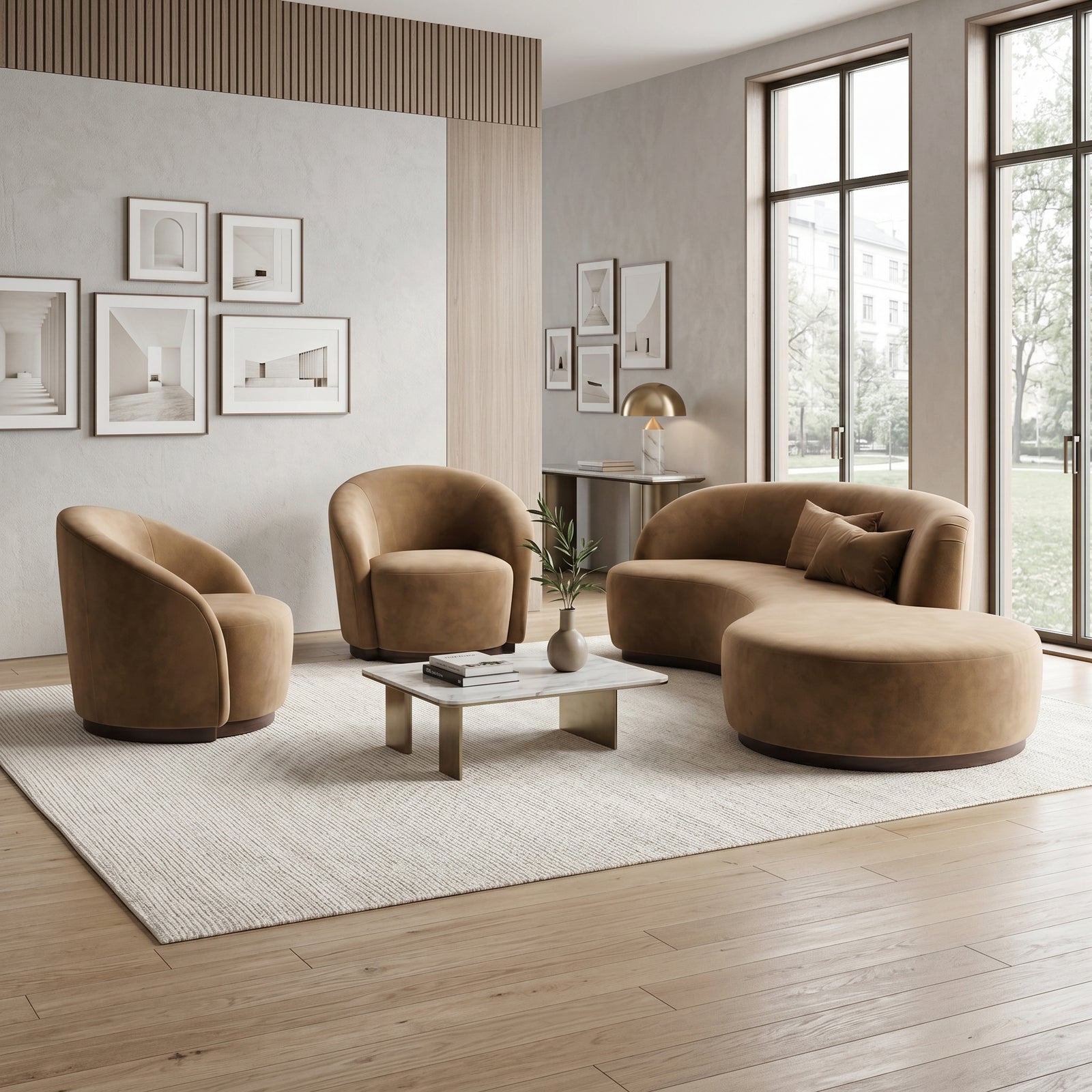 Suede Curved Sofa Set