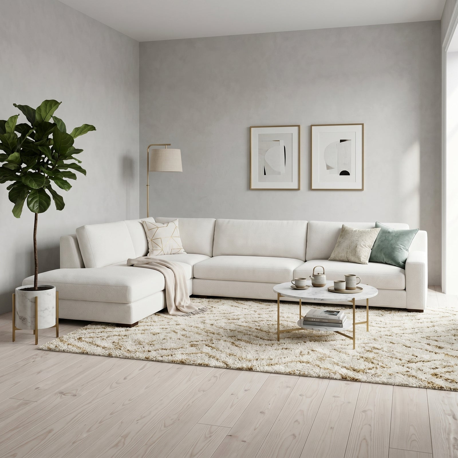 White Boucle L-Shape Daybed