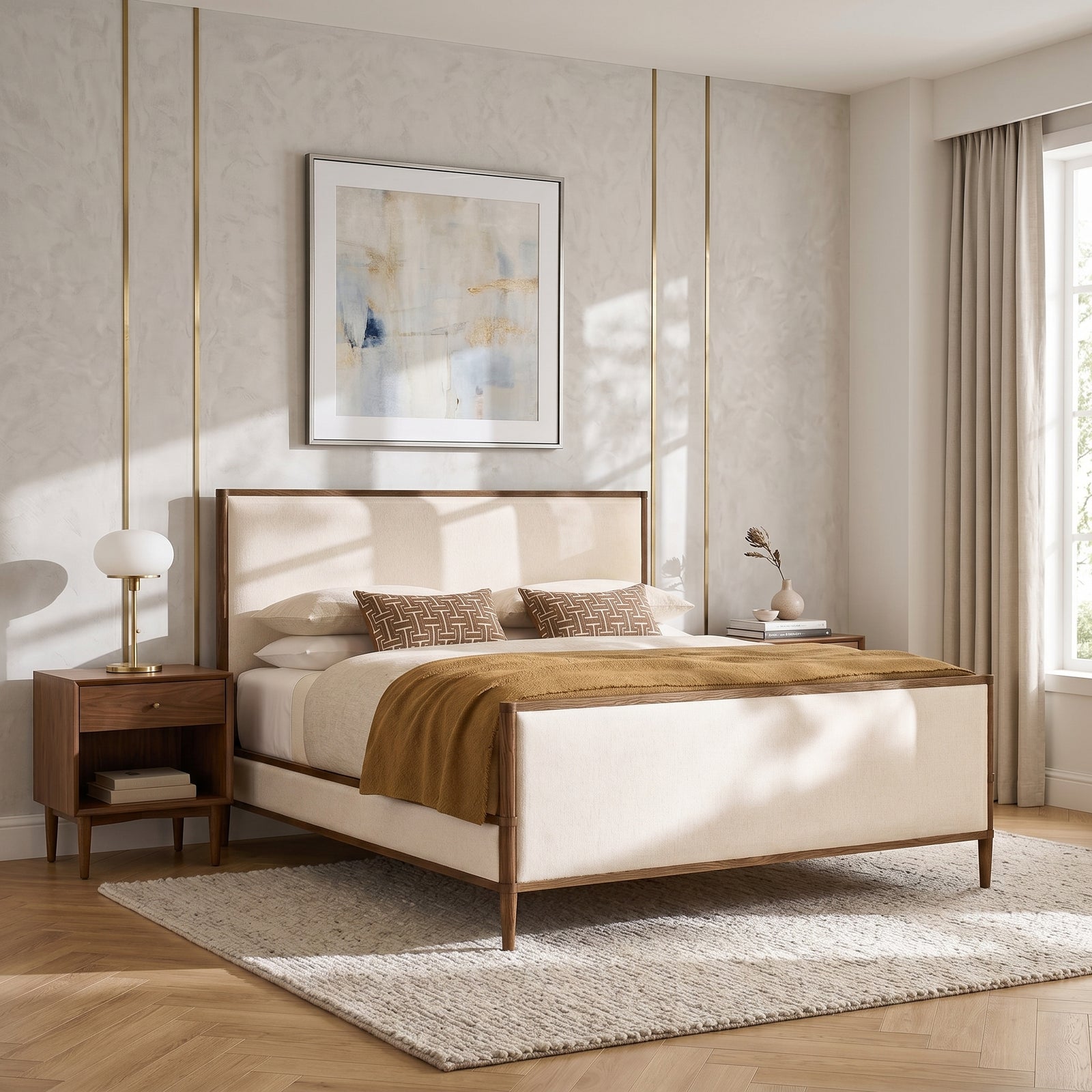 Walnut Upholstered Bed