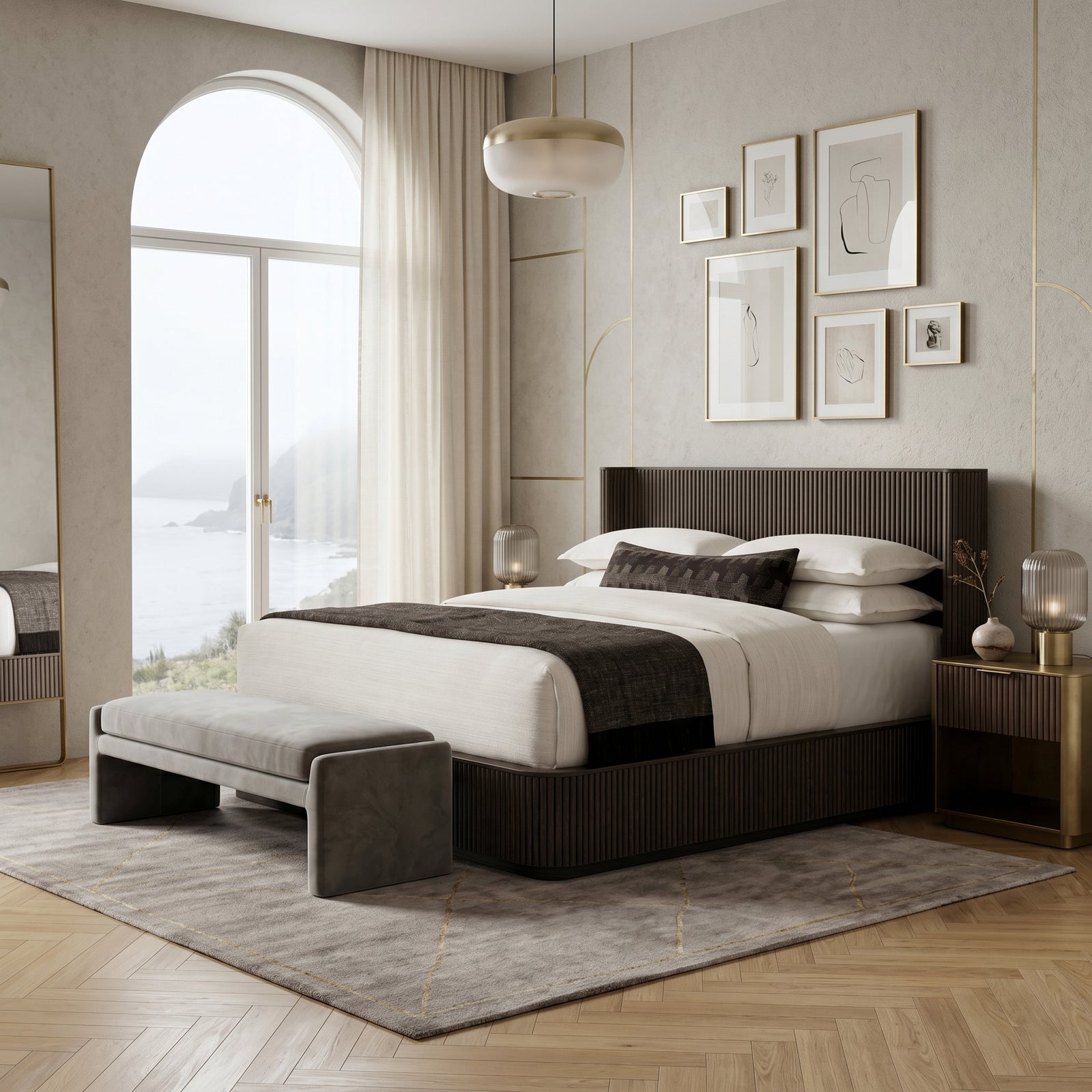 Dark Fluted Bed Frame