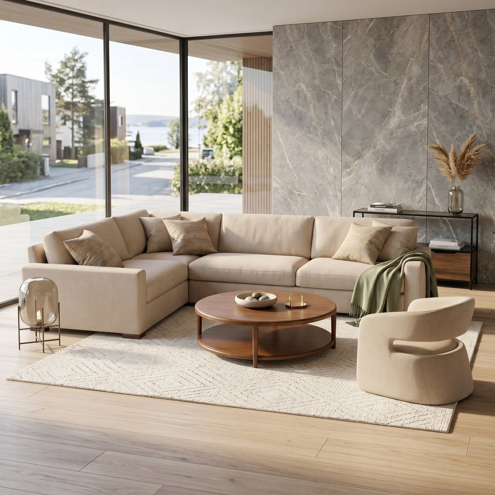 Beige L-Sectional Sofa