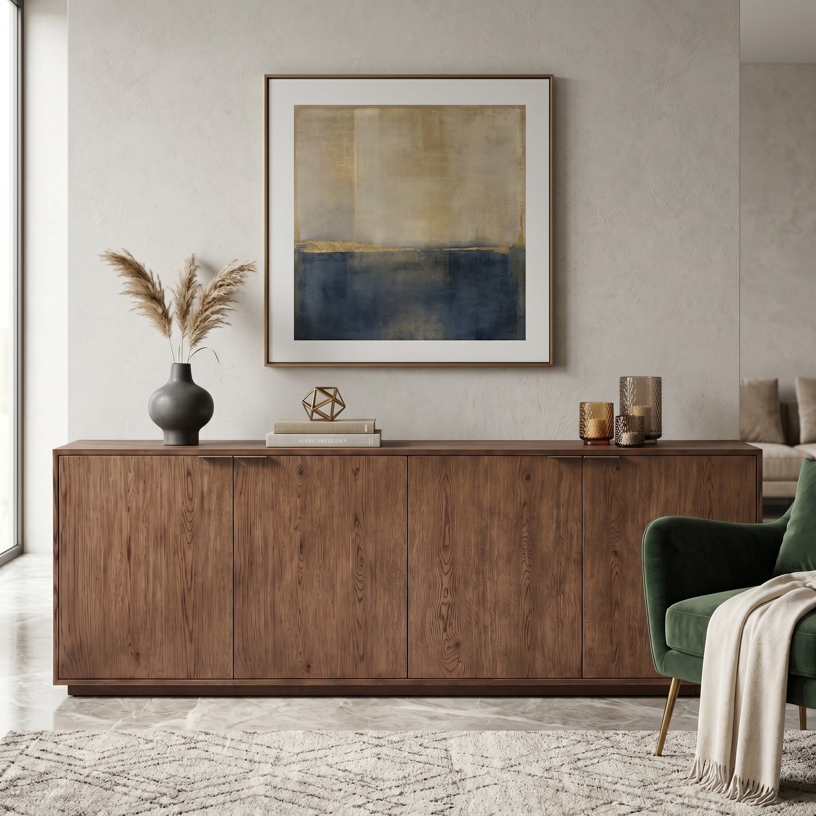 Walnut 4-Door Credenza