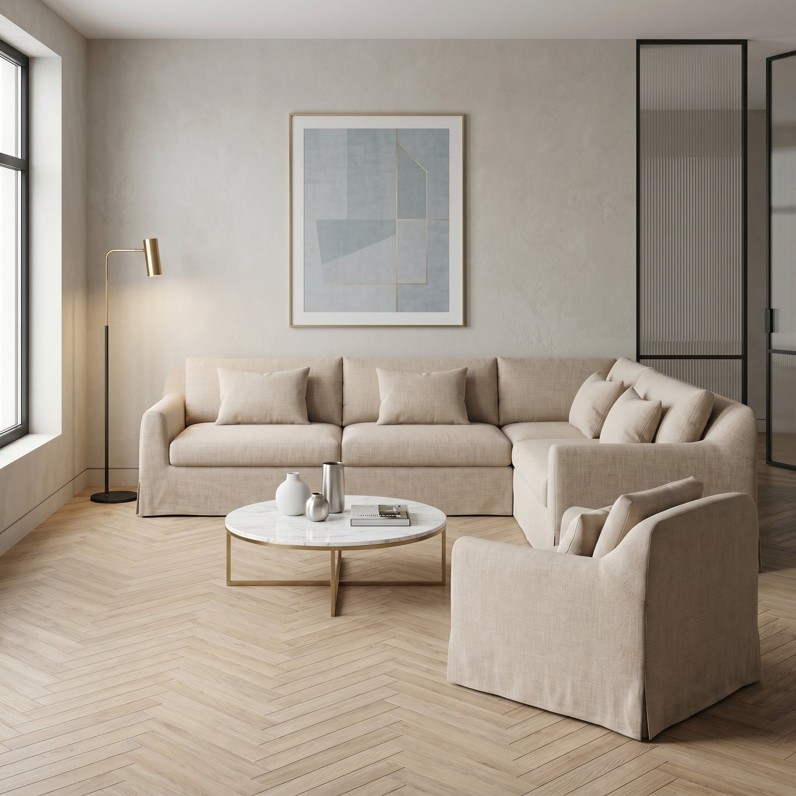 Beige Linen Sectional