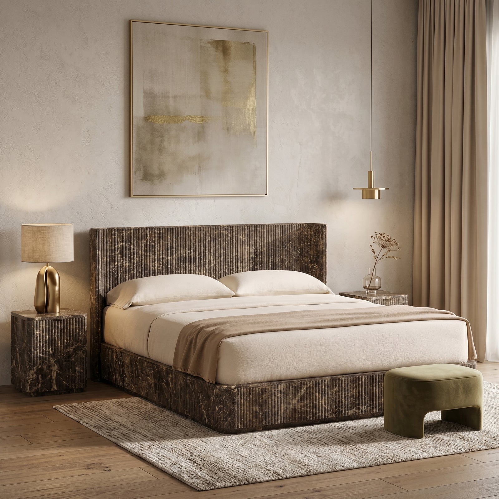 Fluted Stone Bed Frame