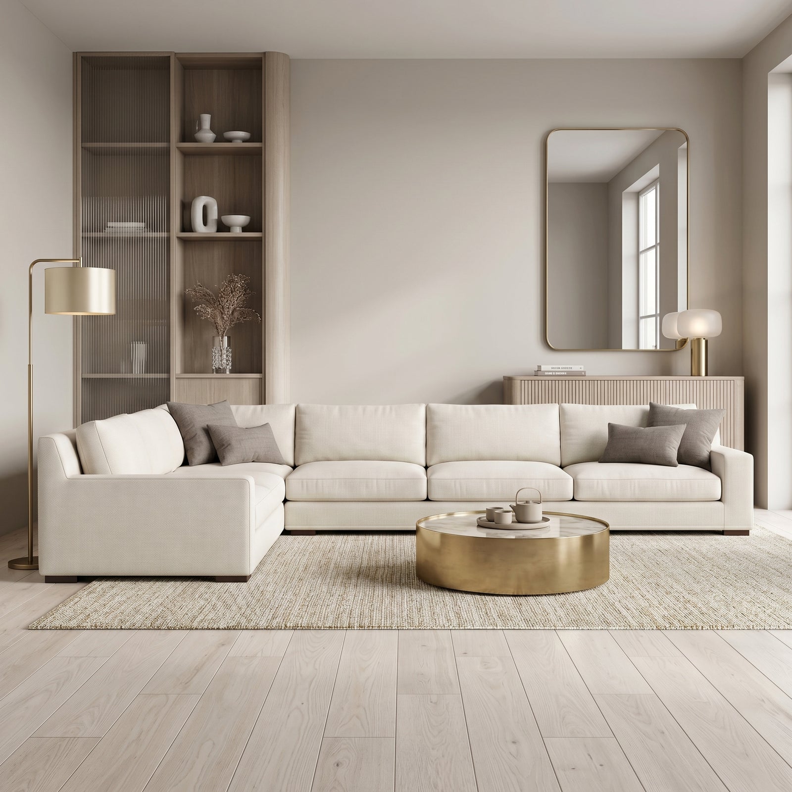 Beige Linen Sectional Sofa