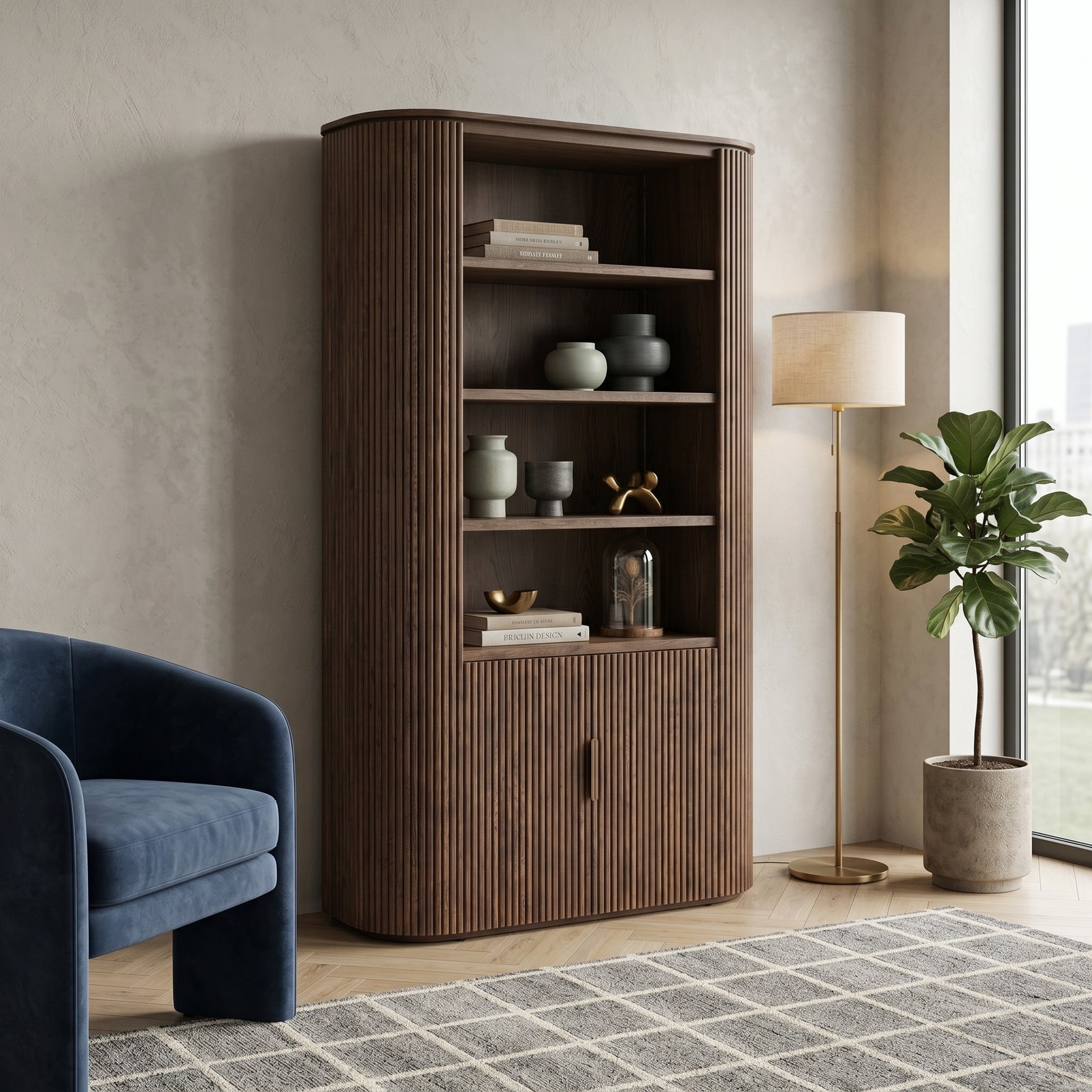 Walnut Fluted Bookcase