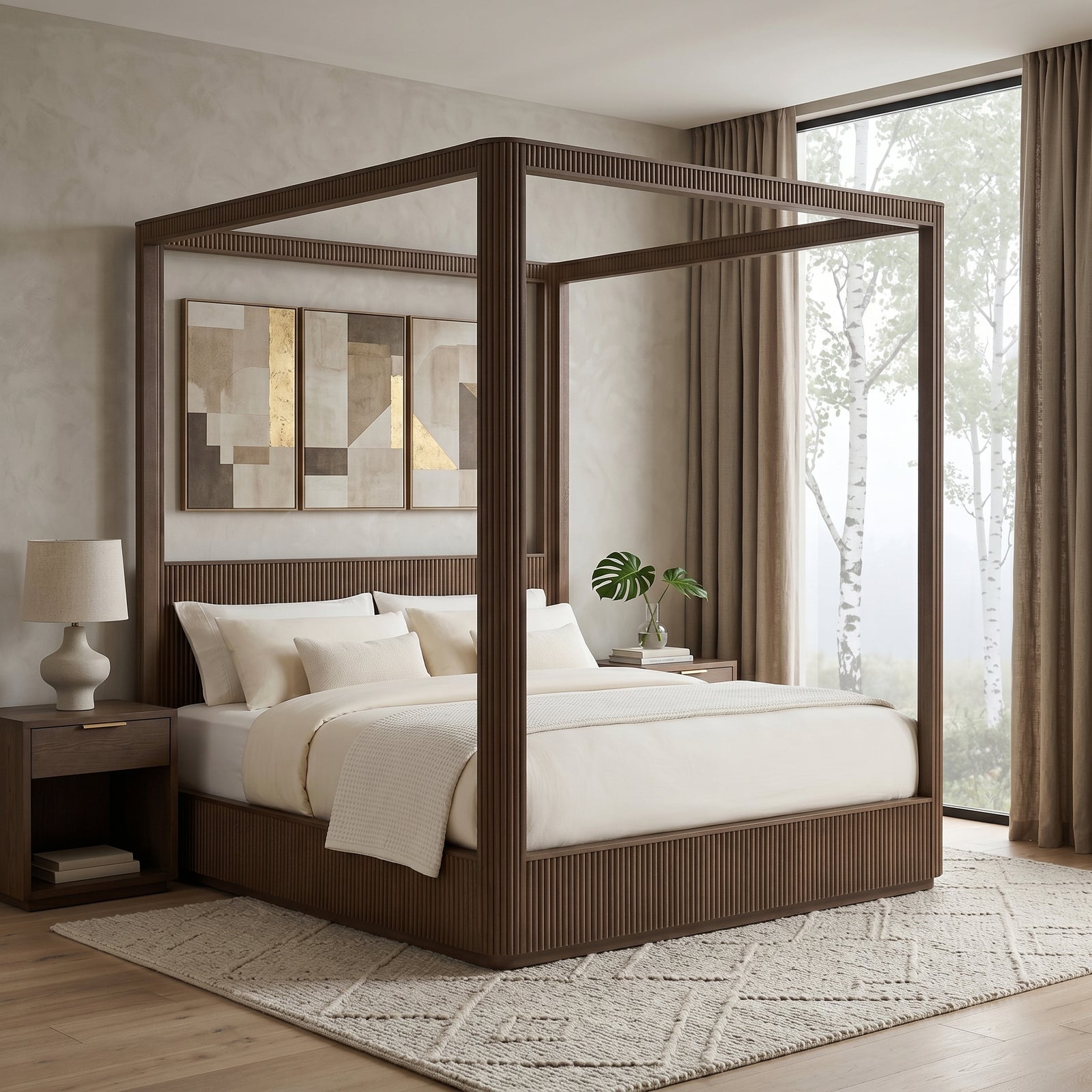 Fluted Wood Canopy Bed