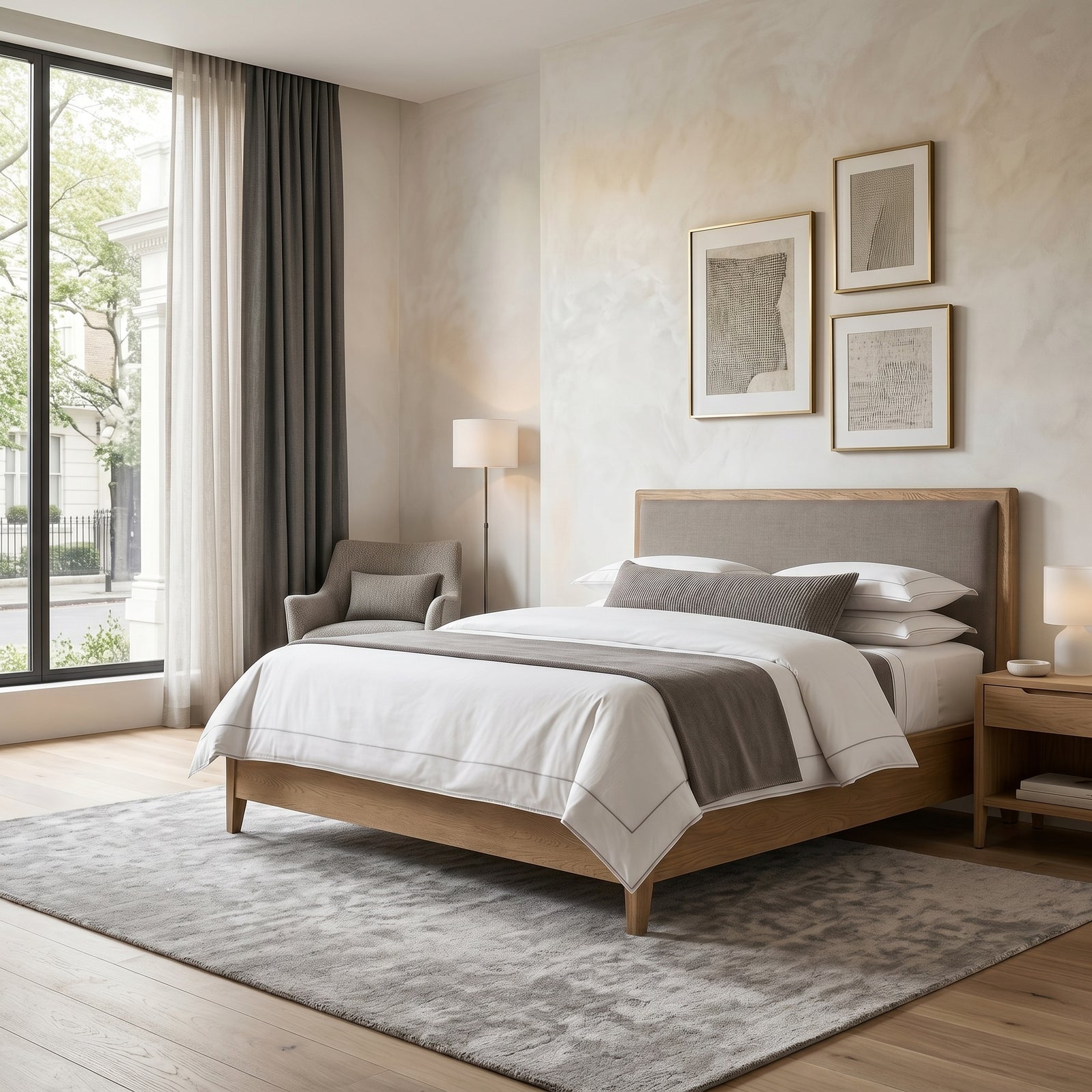 Oak Upholstered Bed Frame