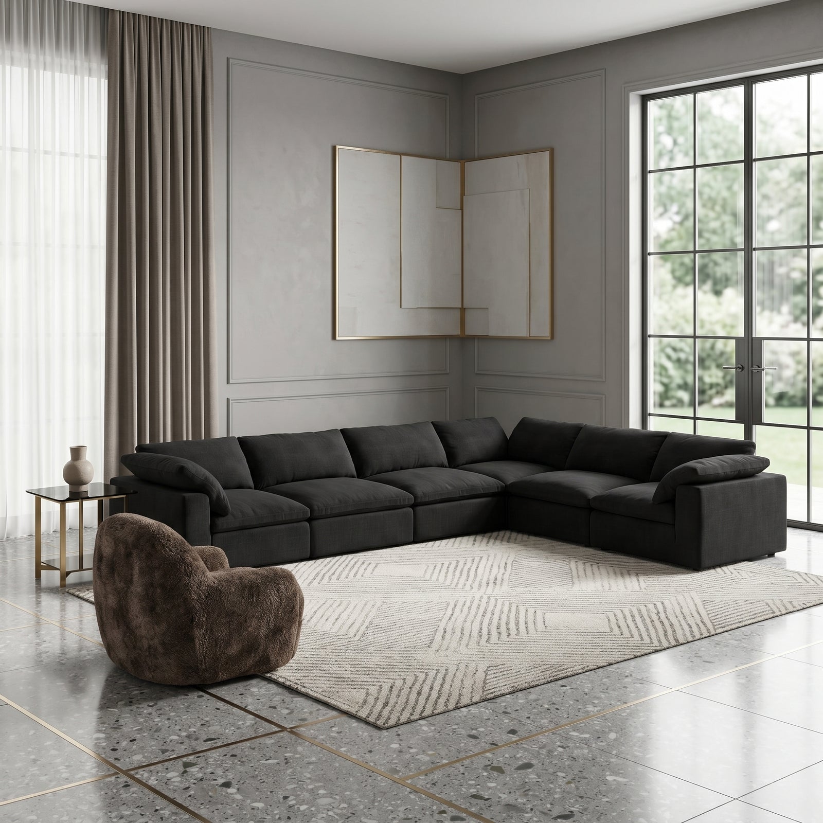 Black Fabric Sectional Sofa