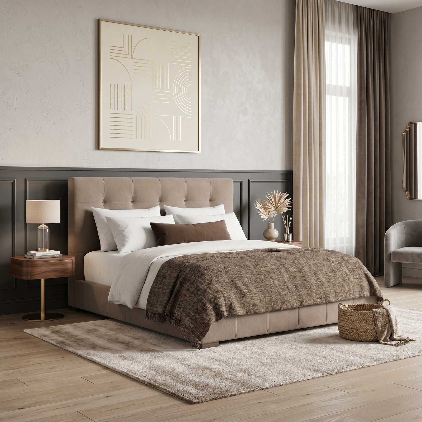 Beige Tufted Bed