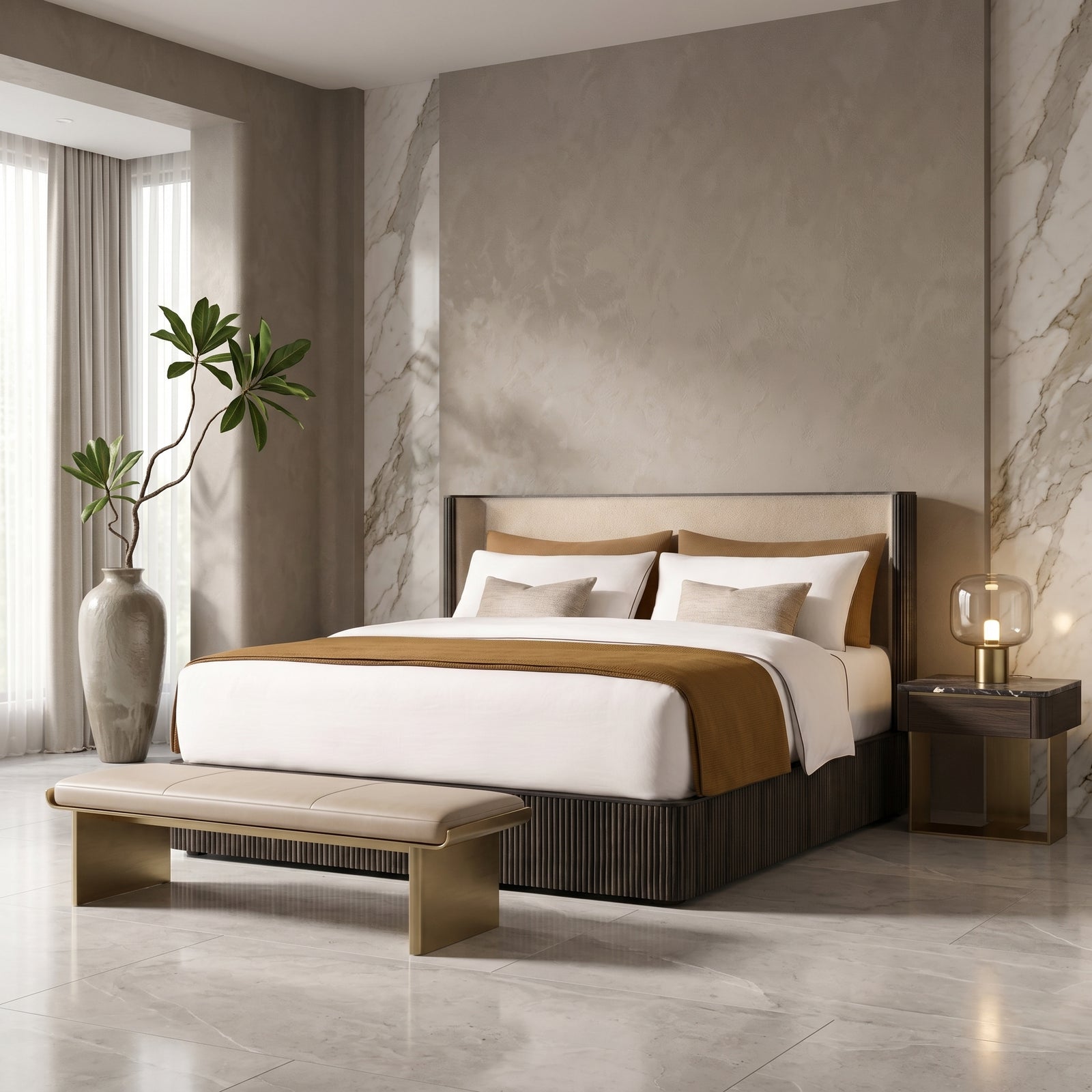 Fluted Wood Bed Frame