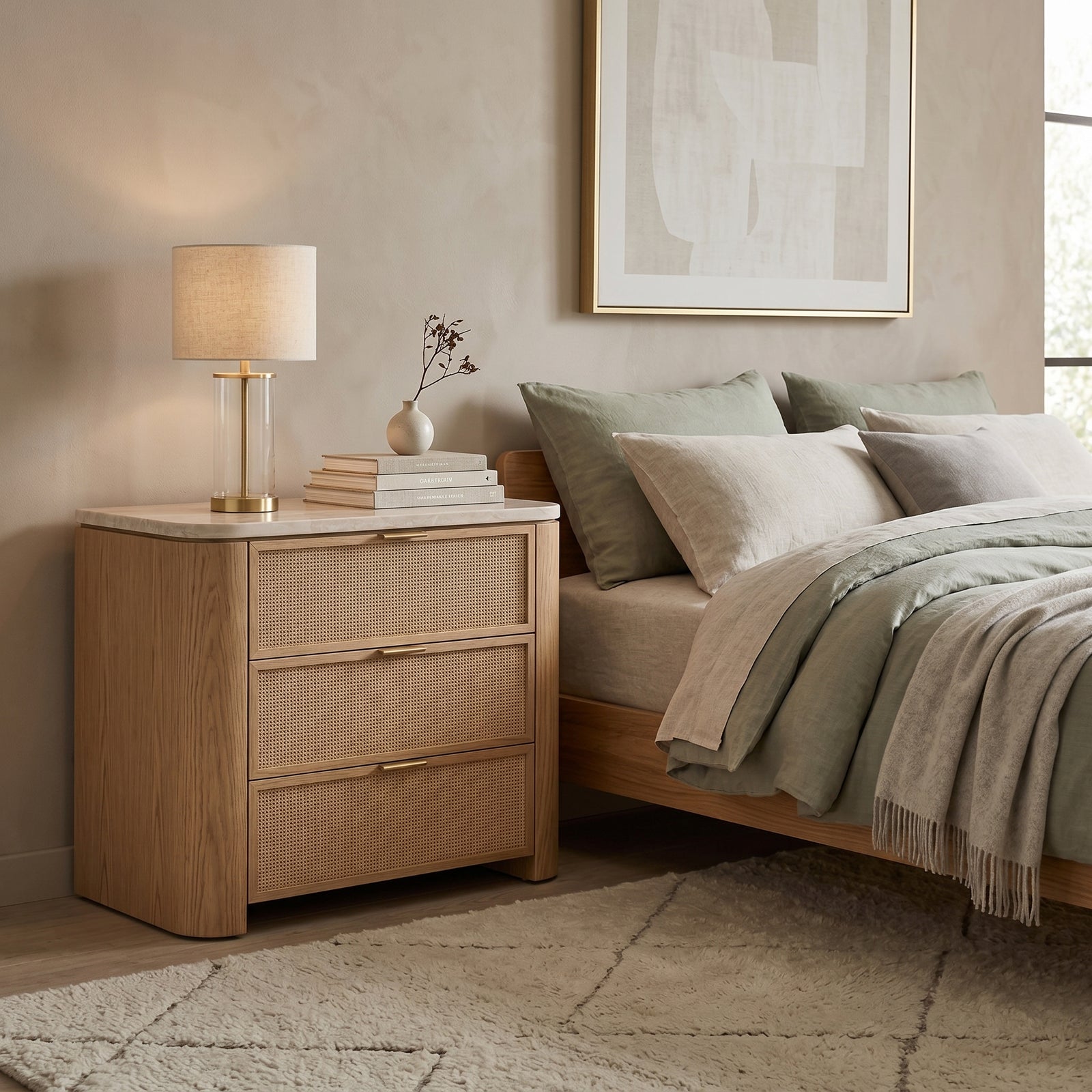 Oak Cane Marble Chest