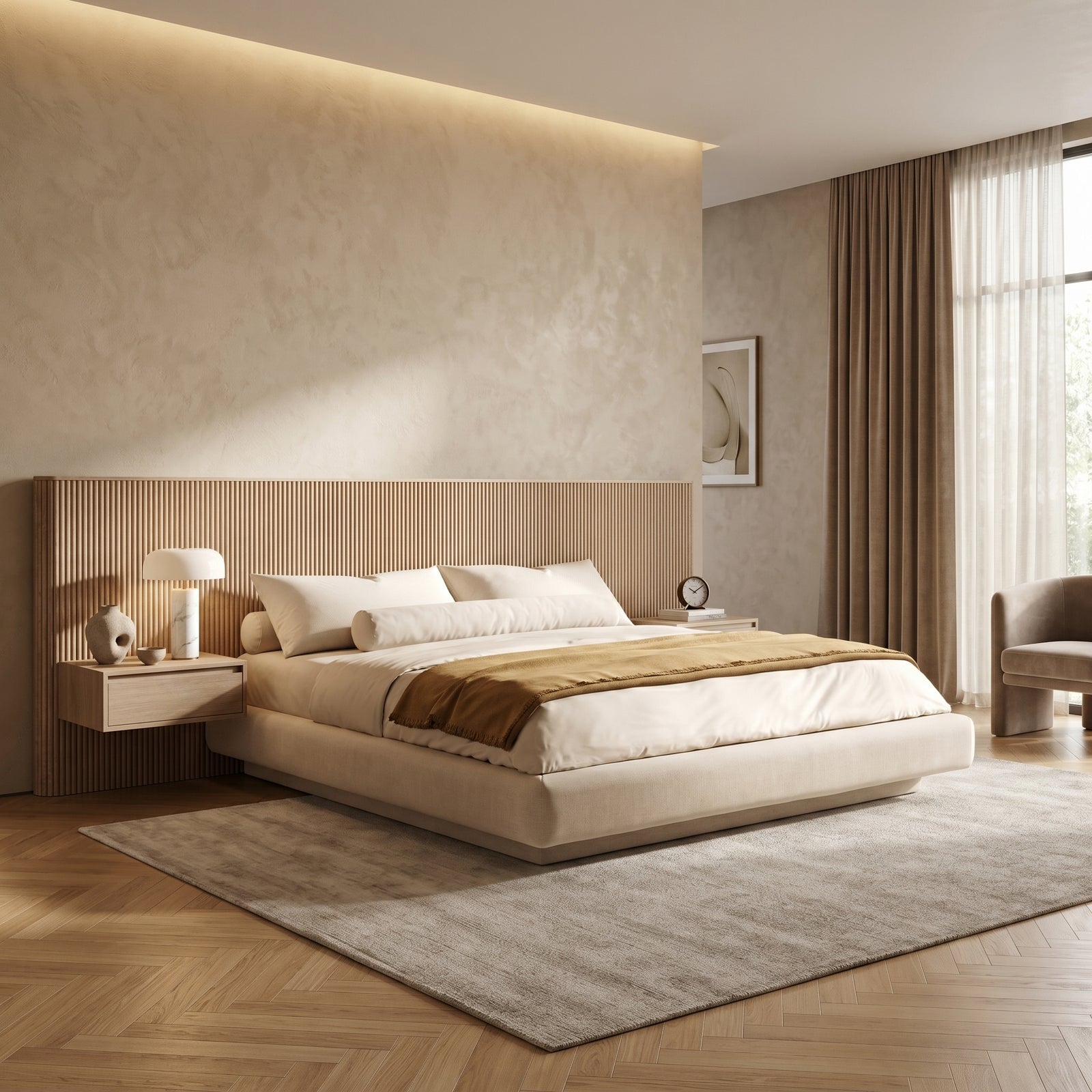 Fluted Oak Bed Frame