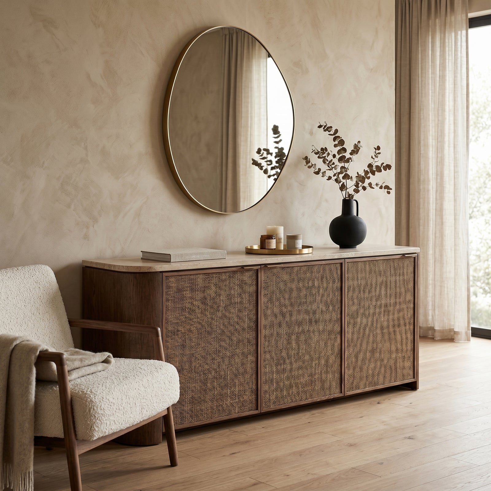 Stone Top Cane Cabinet