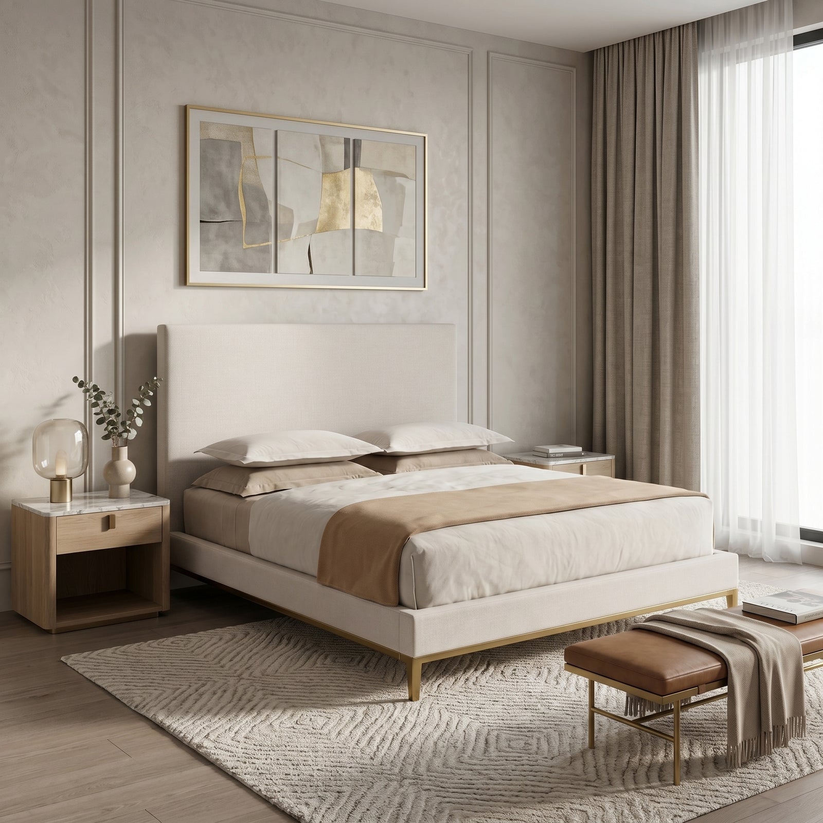 Linen Brass Leg Bed